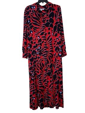 Chico’s Bold Red & Black Animal Print Floral Print Maxi Dress Size 10 Feminine